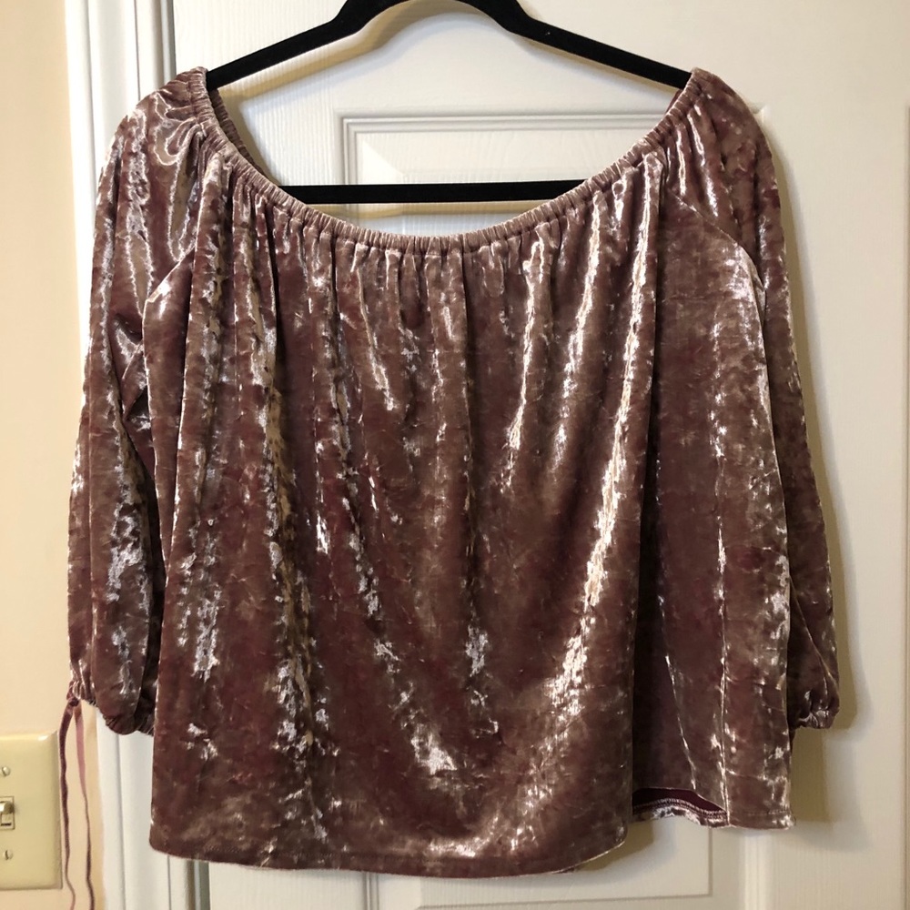 American Eagle Pink Velvet Off-the-Shoulder Top